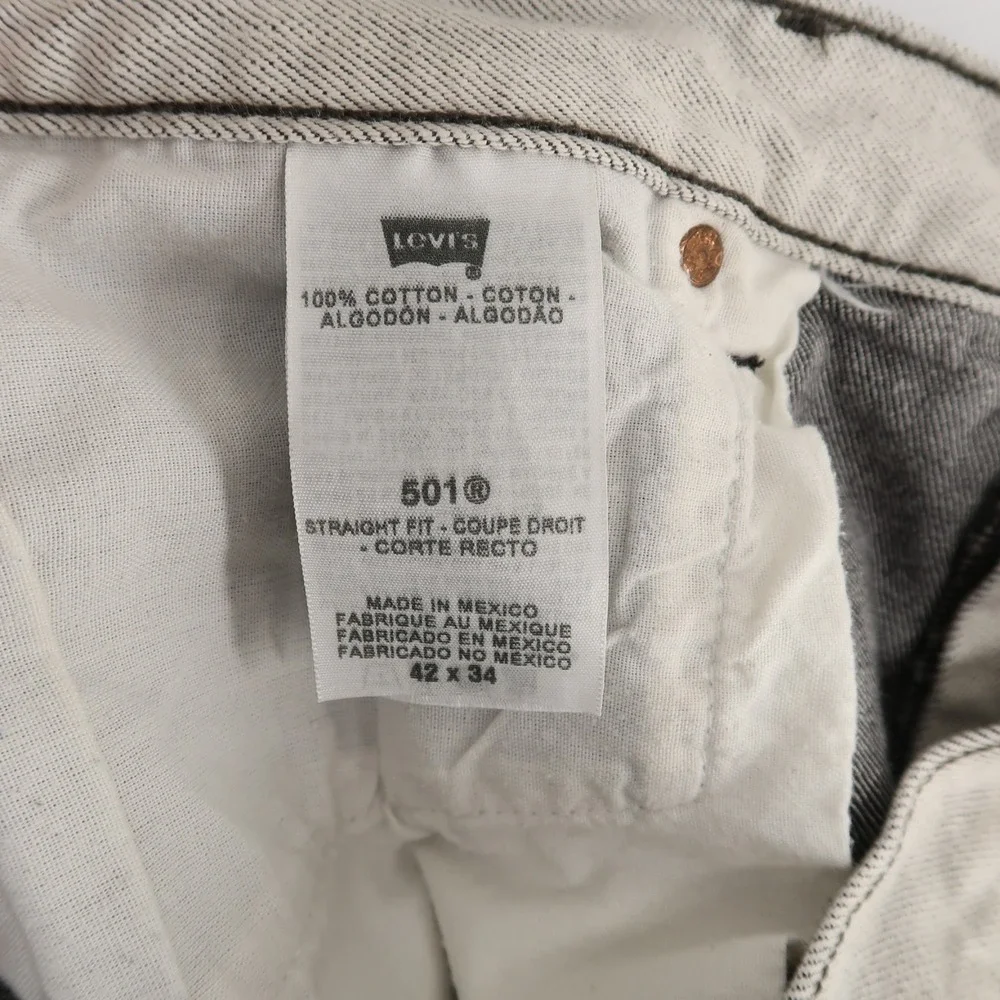 Levis 501 Jeans Mens‎ 42x34 Gray Button Fly Original Fit Straight Leg Denim